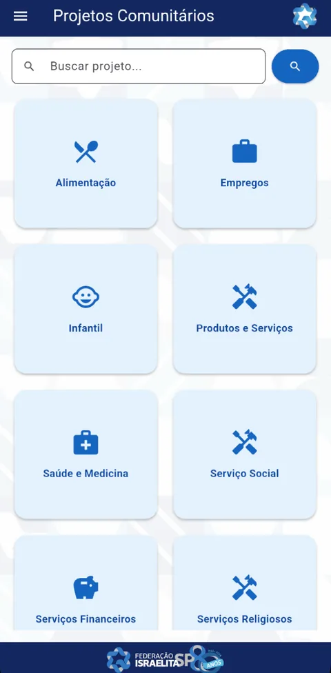Tela de projetos comunitários do FisApp
