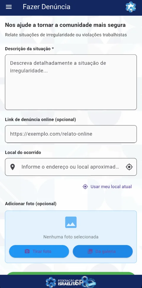 Tela de denúncia do FisApp